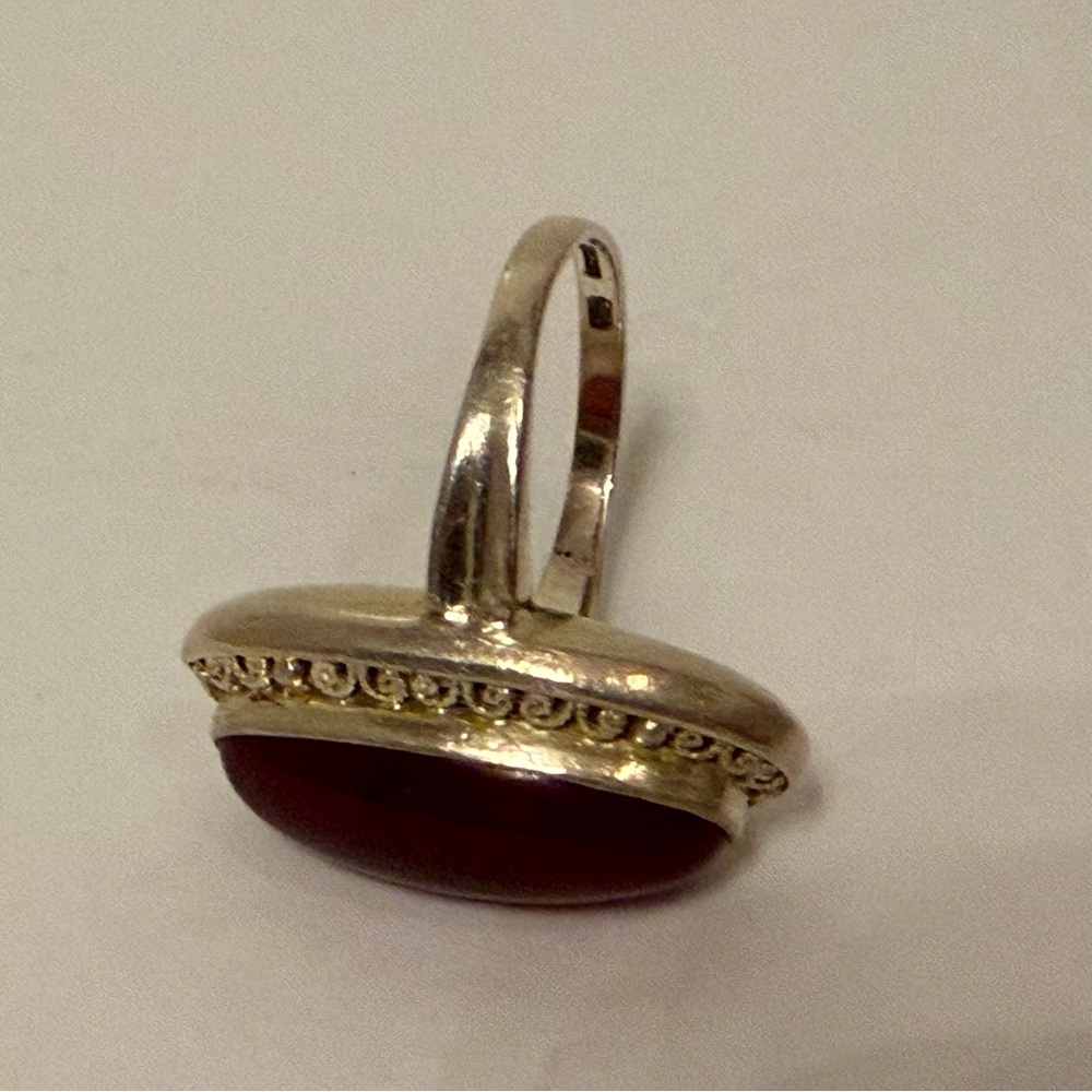 VINTAGE RING STERLING SILVER 925 RED STONE CARNELIAN OVAL SIZE 7 - Picture 9 of 12
